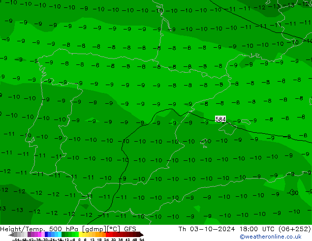 Z500/Rain (+SLP)/Z850 GFS Th 03.10.2024 18 UTC