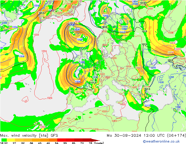 Max. wind velocity GFS Mo 30.09.2024 12 UTC