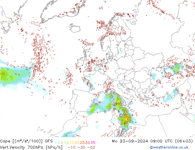 Cape GFS Mo 23.09.2024 09 UTC