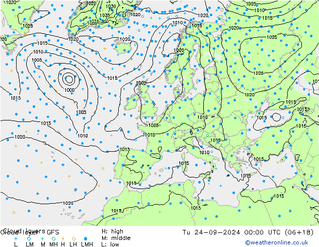 Cloud layer GFS Sa 24.09.2024 00 UTC