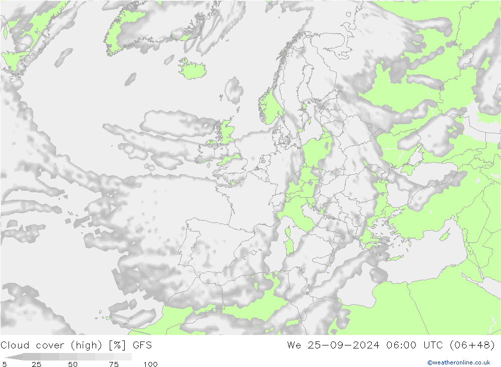 Bulutlar (yüksek) GFS Çar 25.09.2024 06 UTC