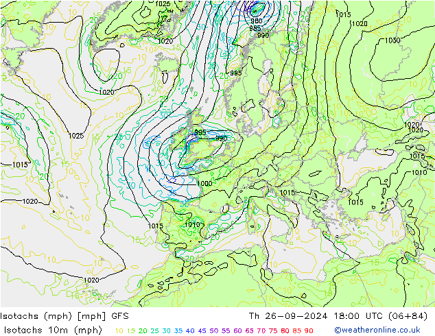 Isotachs (mph) GFS September 2024