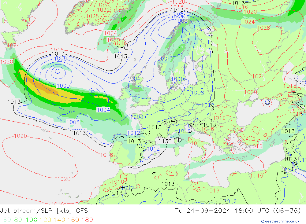 Corriente en chorro GFS mar 24.09.2024 18 UTC