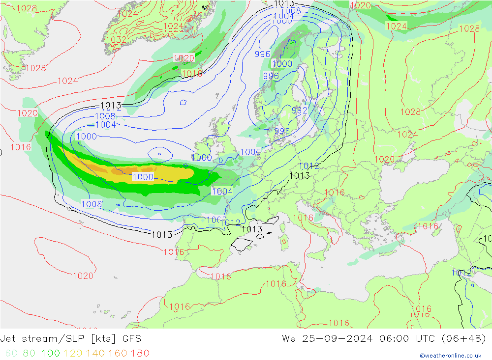 Corriente en chorro GFS mié 25.09.2024 06 UTC