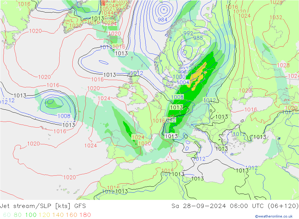 Corrente a getto GFS sab 28.09.2024 06 UTC