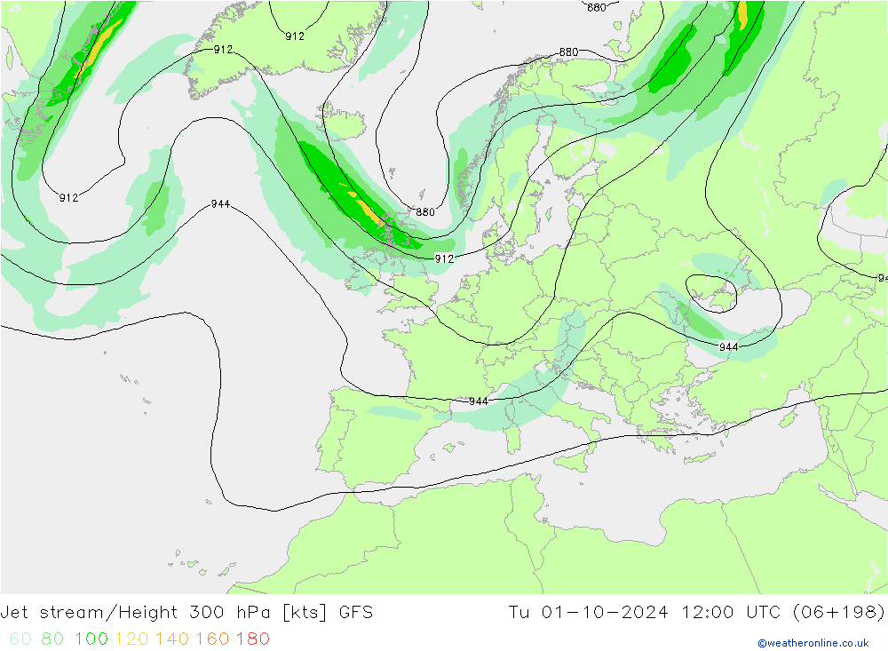 Straalstroom GFS di 01.10.2024 12 UTC