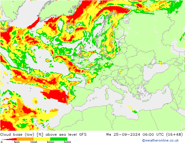 Cloud base (low) GFS Qua 25.09.2024 06 UTC