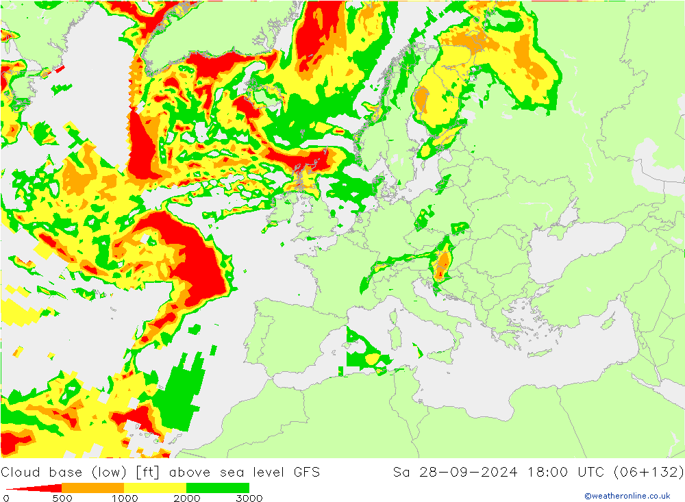 Cloud base (low) GFS sam 28.09.2024 18 UTC