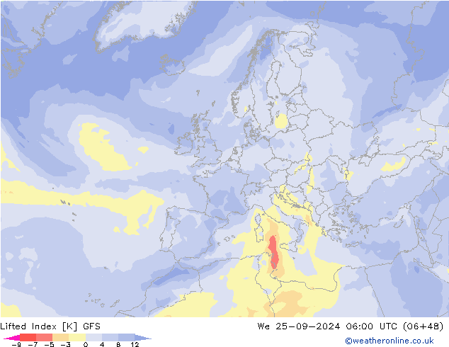 Indice de soulèvement GFS mer 25.09.2024 06 UTC