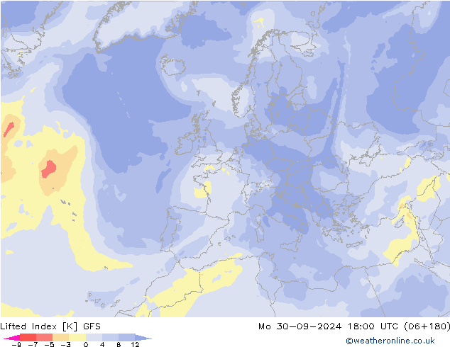 Lifted Index GFS  30.09.2024 18 UTC