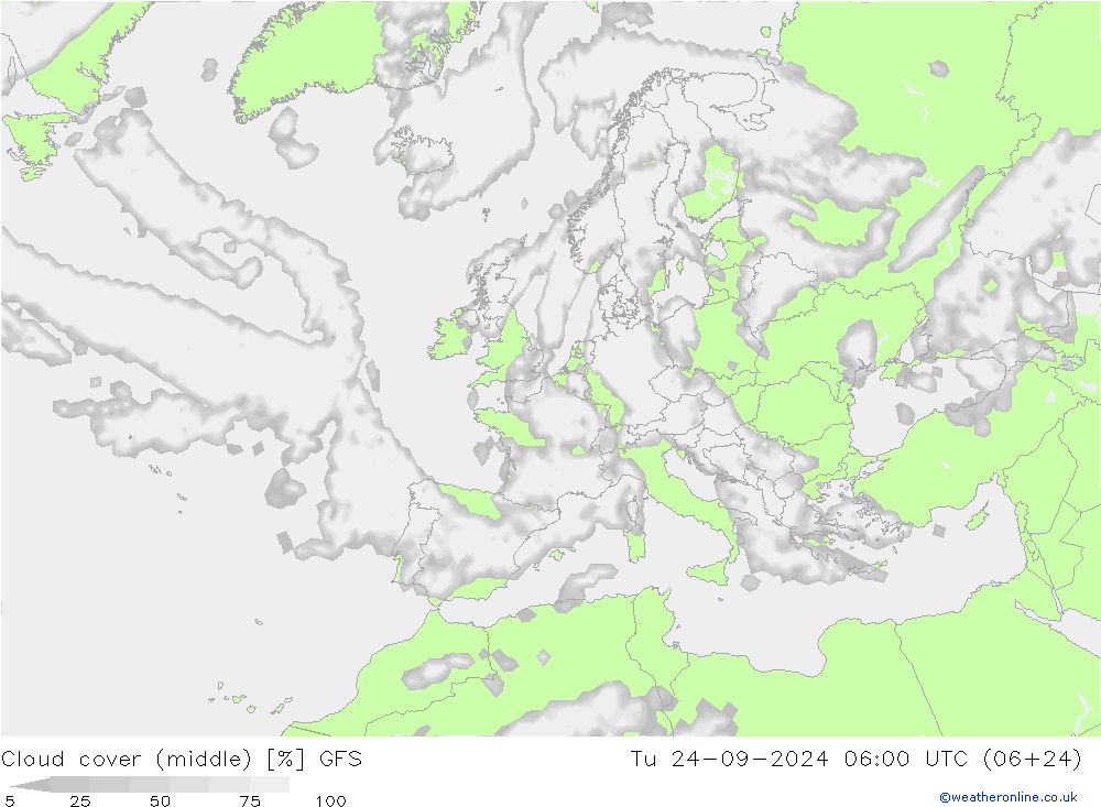 Wolken (mittel) GFS Di 24.09.2024 06 UTC