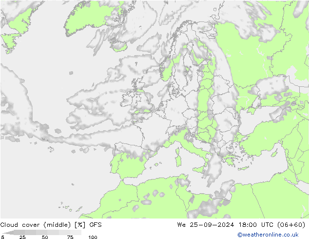 zachmurzenie (środk.) GFS śro. 25.09.2024 18 UTC