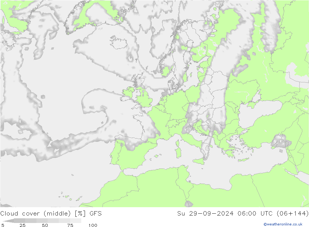 Nuages (moyen) GFS dim 29.09.2024 06 UTC