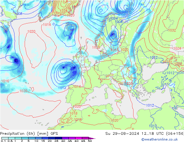 Z500/Regen(+SLP)/Z850 GFS zo 29.09.2024 18 UTC