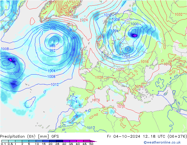 Precipitation (6h) GFS Fr 04.10.2024 18 UTC