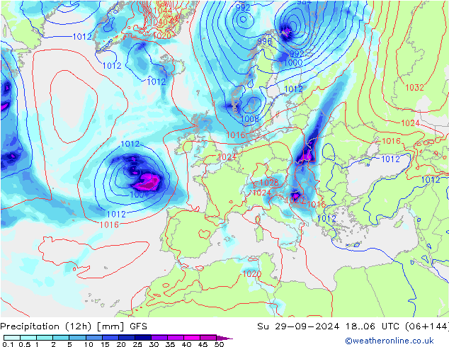 Precipitação (12h) GFS Dom 29.09.2024 06 UTC