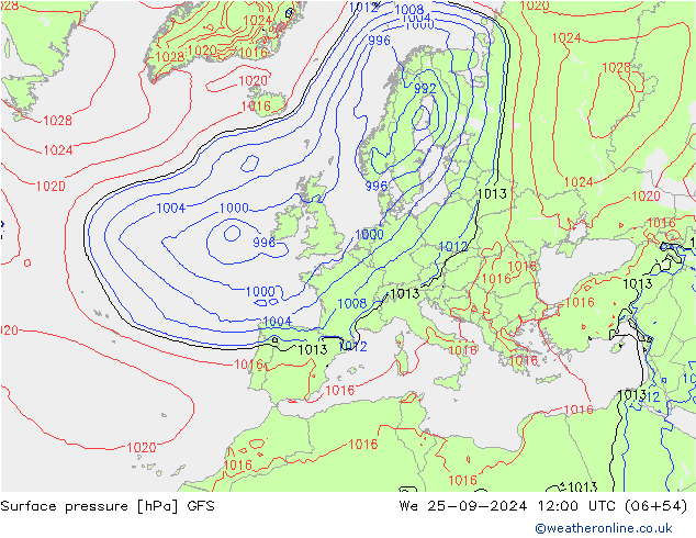 Surface pressure GFS We 25.09.2024 12 UTC