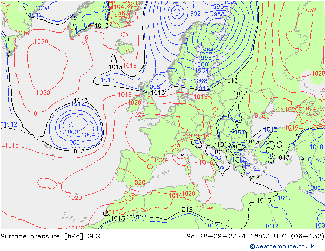 Surface pressure GFS Sa 28.09.2024 18 UTC