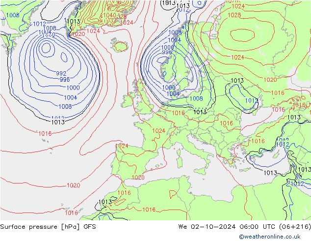 Surface pressure GFS We 02.10.2024 06 UTC