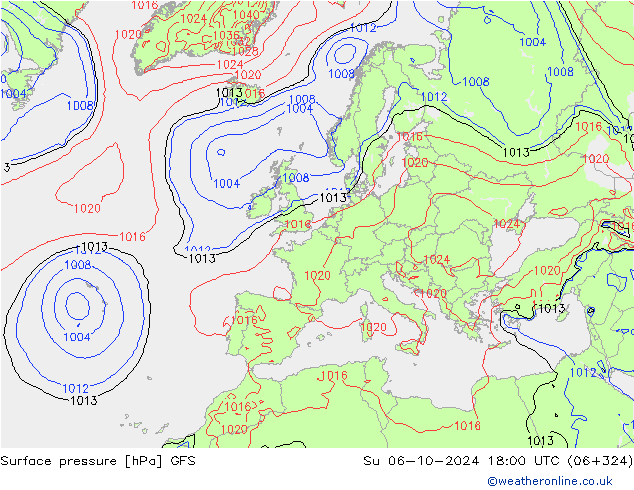 ciśnienie GFS nie. 06.10.2024 18 UTC