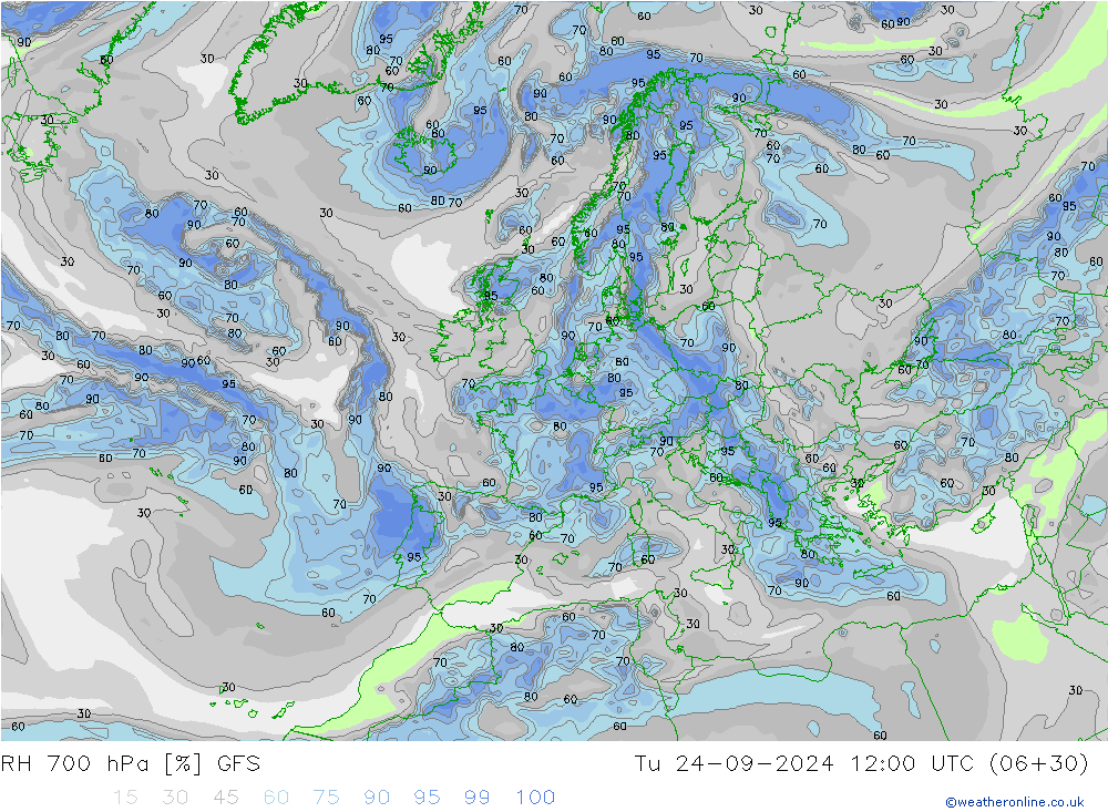 RH 700 hPa GFS  24.09.2024 12 UTC