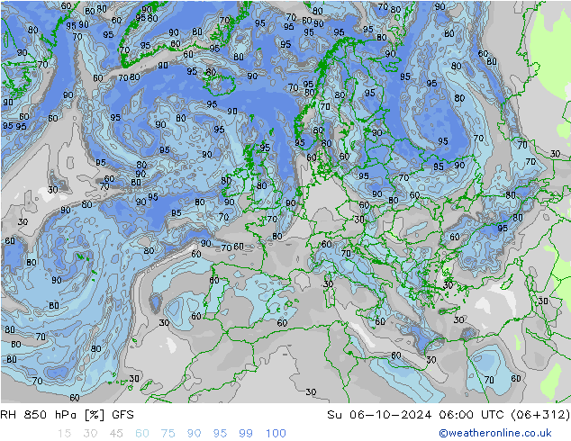 RH 850 hPa GFS Su 06.10.2024 06 UTC