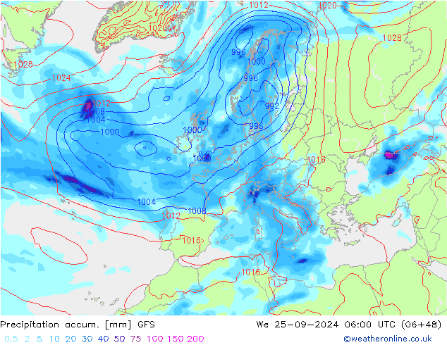 Precipitation accum. GFS St 25.09.2024 06 UTC