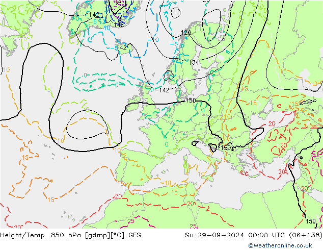 Height/Temp. 850 hPa GFS nie. 29.09.2024 00 UTC