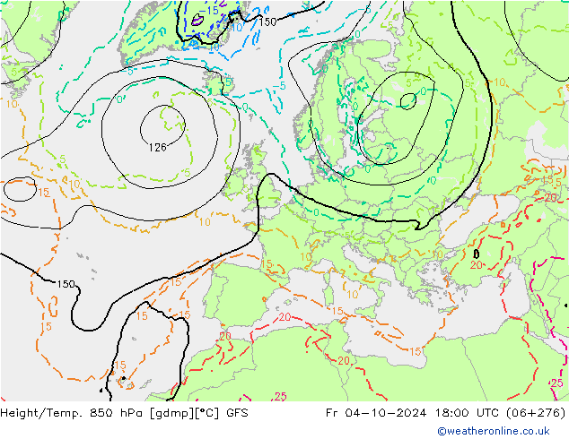 Height/Temp. 850 hPa GFS Sex 04.10.2024 18 UTC