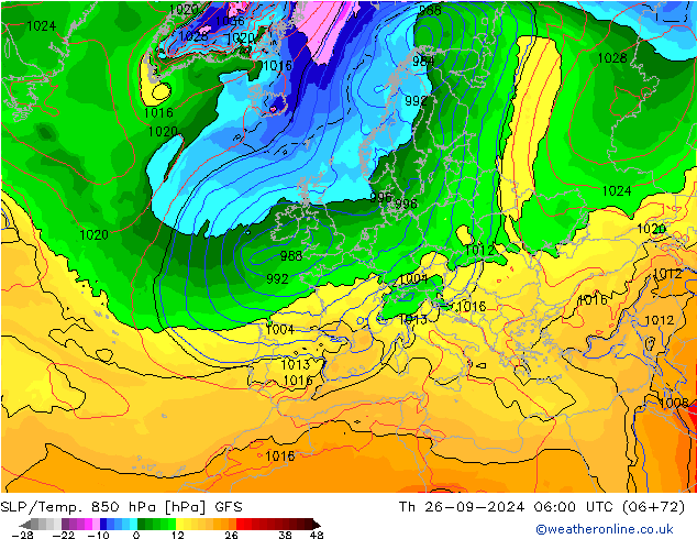 SLP/Temp. 850 hPa GFS Th 26.09.2024 06 UTC