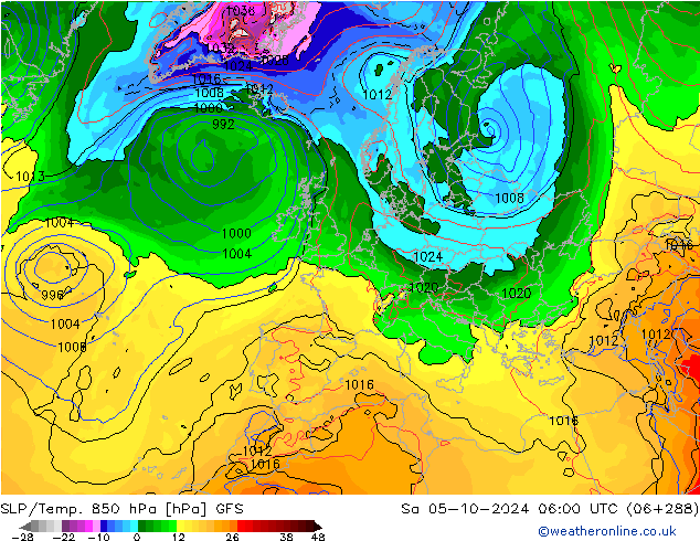 SLP/Temp. 850 hPa GFS  05.10.2024 06 UTC