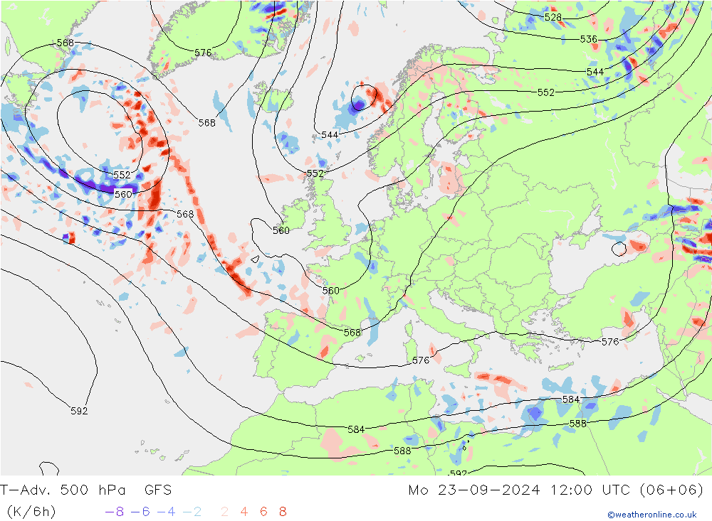 T-Adv. 500 hPa GFS  23.09.2024 12 UTC