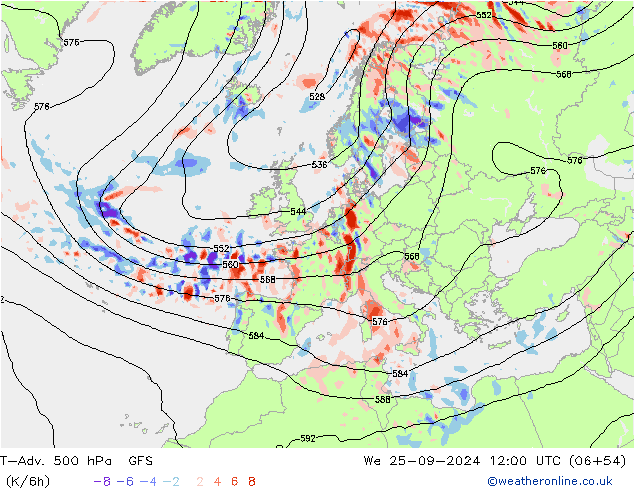 T-Adv. 500 hPa GFS We 25.09.2024 12 UTC