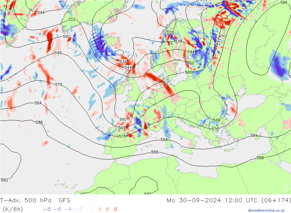 T-Adv. 500 hPa GFS Po 30.09.2024 12 UTC