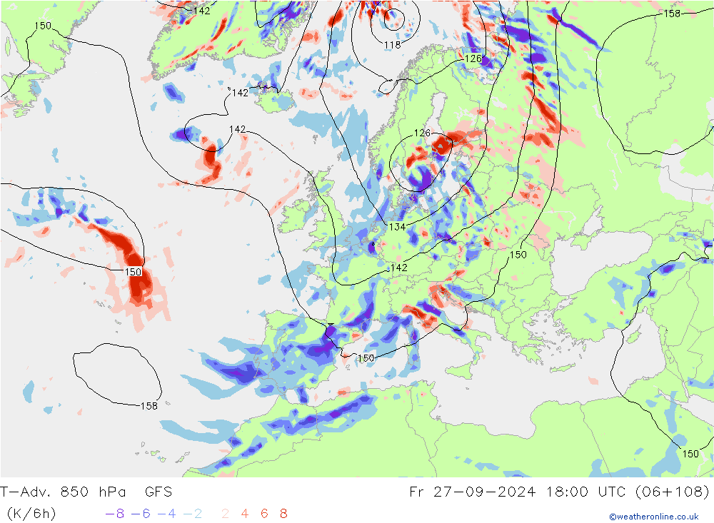 T-Adv. 850 hPa GFS  27.09.2024 18 UTC