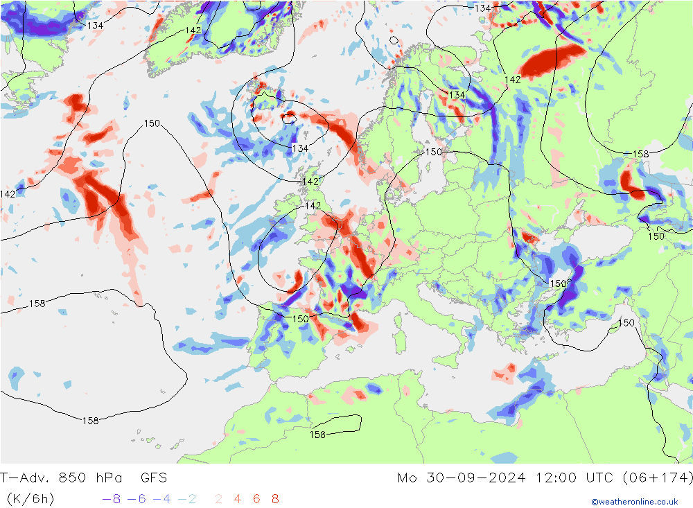 T-Adv. 850 hPa GFS Mo 30.09.2024 12 UTC