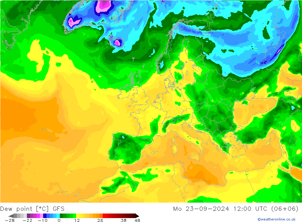 Rosný bod GFS Po 23.09.2024 12 UTC