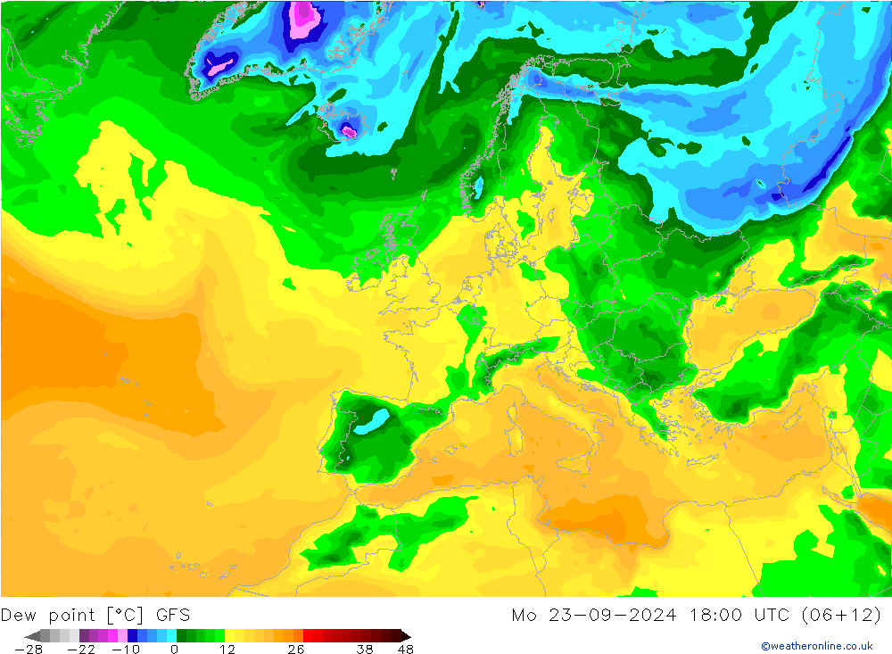 Dew point GFS Mo 23.09.2024 18 UTC