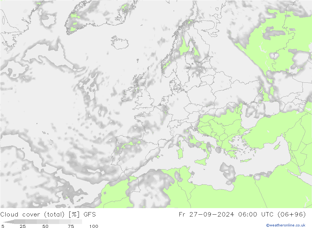 Nuages (total) GFS ven 27.09.2024 06 UTC