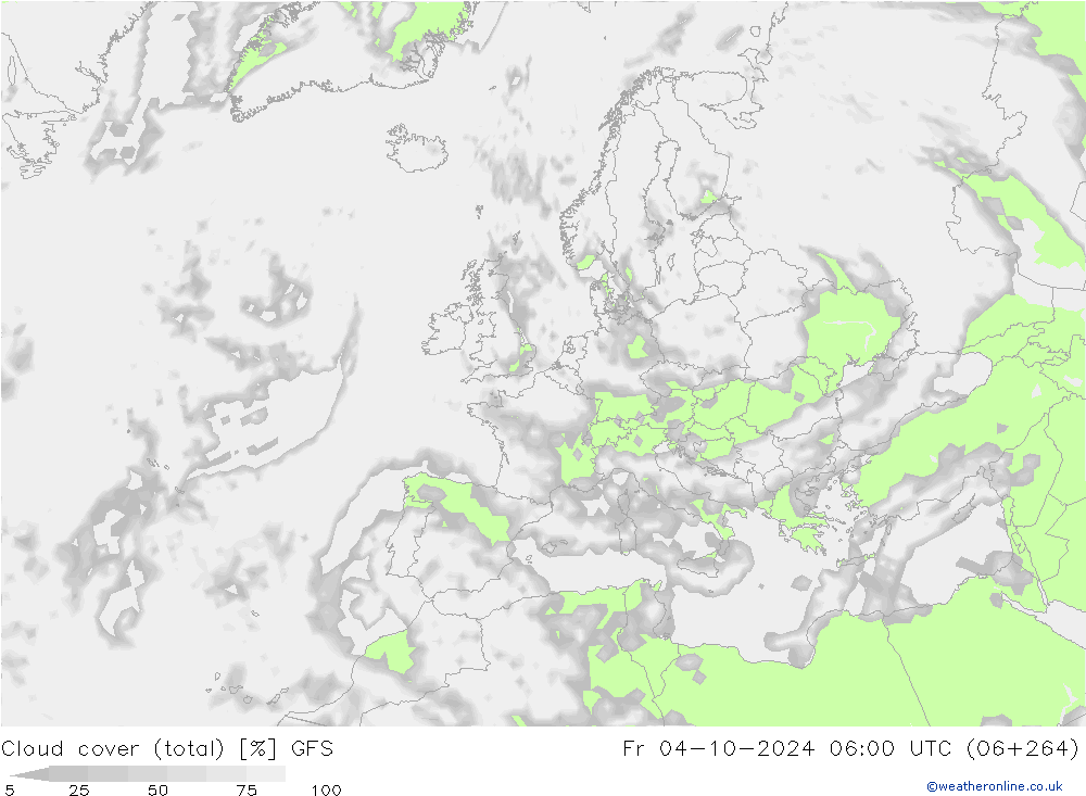 Cloud cover (total) GFS Fr 04.10.2024 06 UTC