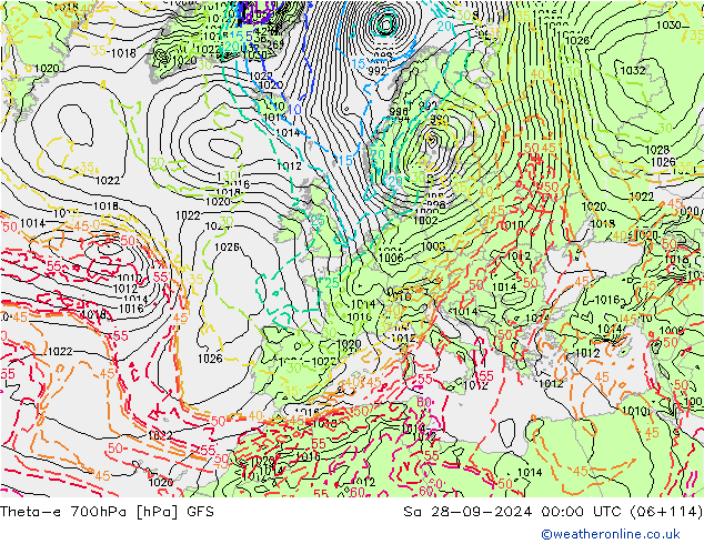 Theta-e 700hPa GFS  28.09.2024 00 UTC