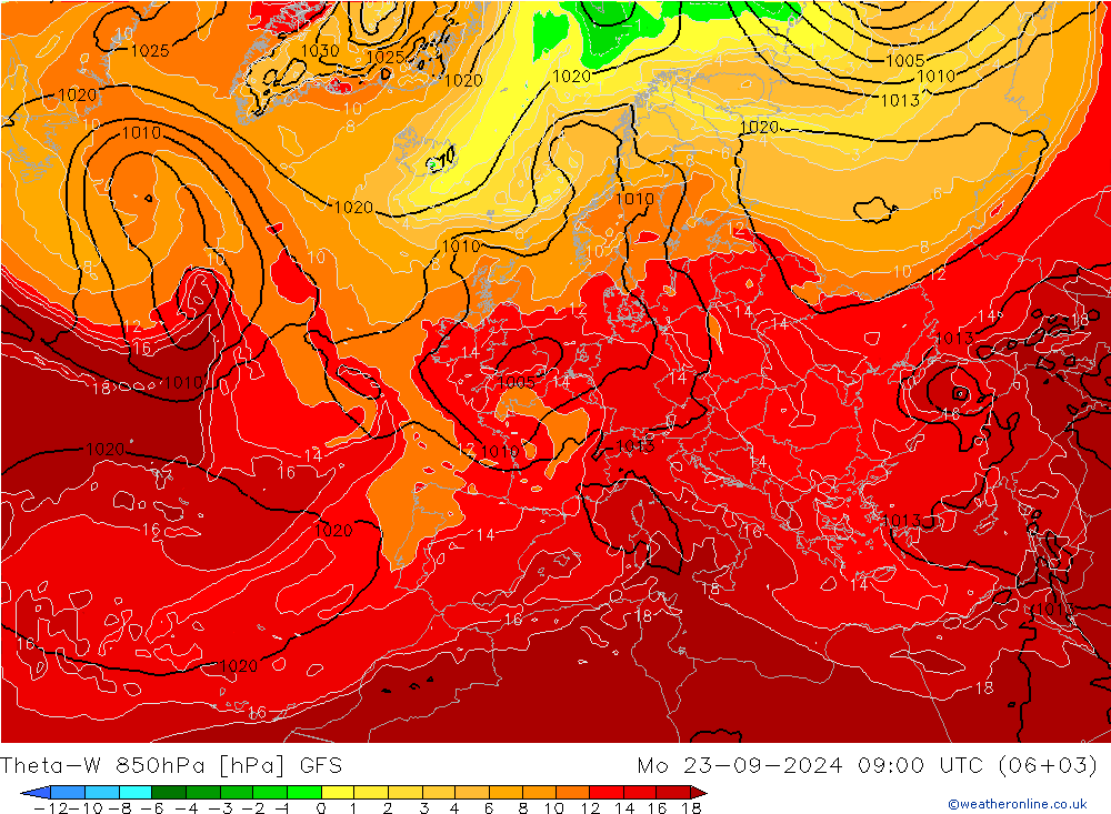 Theta-W 850hPa GFS lun 23.09.2024 09 UTC