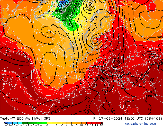 Theta-W 850hPa GFS Fr 27.09.2024 18 UTC