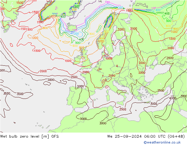 Theta-W Frostgrenze GFS Mi 25.09.2024 06 UTC