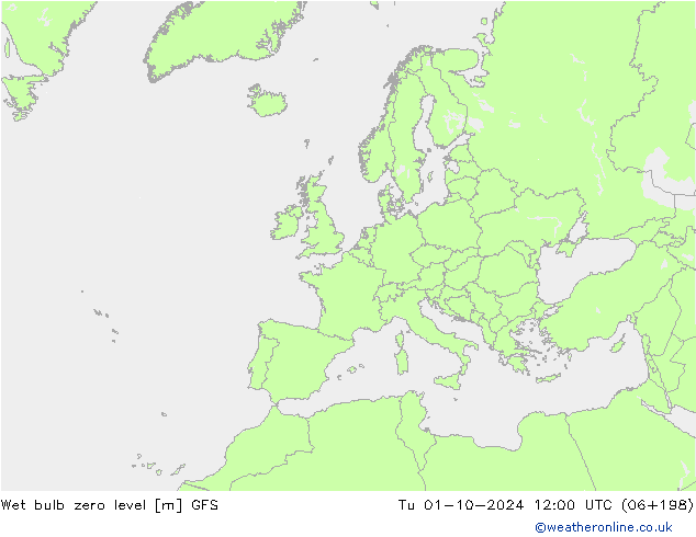 Wet bulb zero level GFS Tu 01.10.2024 12 UTC