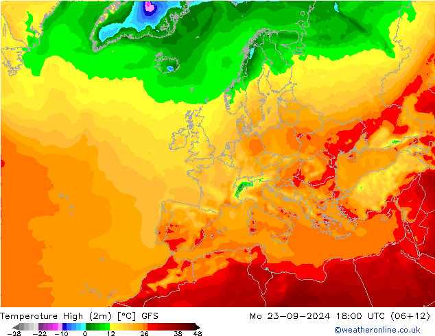 Temp. massima (2m) GFS lun 23.09.2024 18 UTC