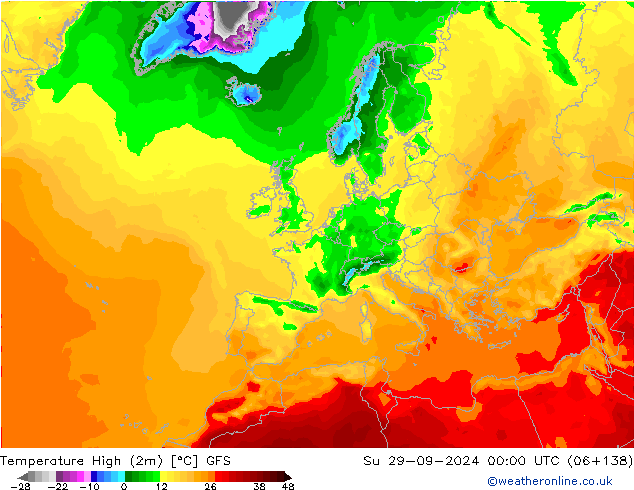 Temp. massima (2m) GFS dom 29.09.2024 00 UTC