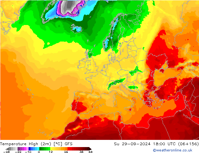 Темпер. макс 2т GFS Вс 29.09.2024 18 UTC