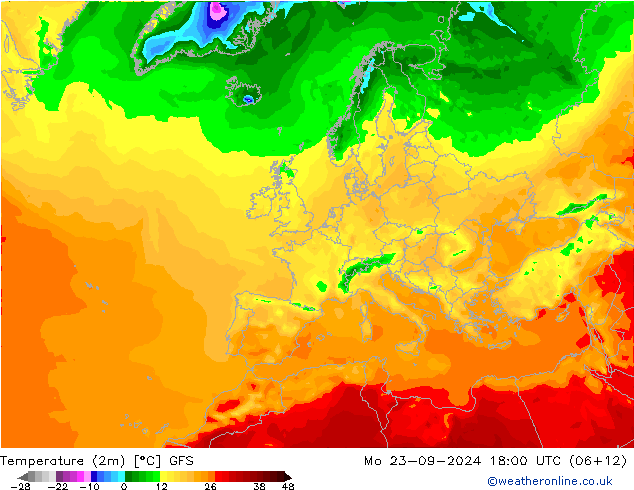 карта температуры GFS пн 23.09.2024 18 UTC