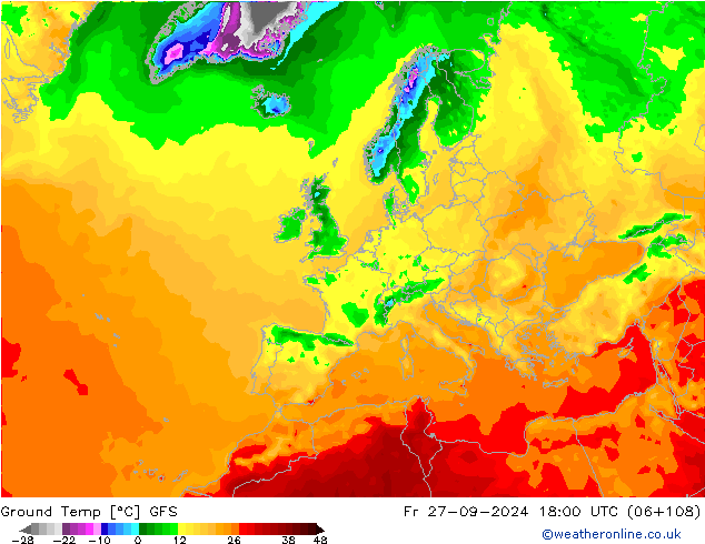 Temp. al suolo GFS ven 27.09.2024 18 UTC